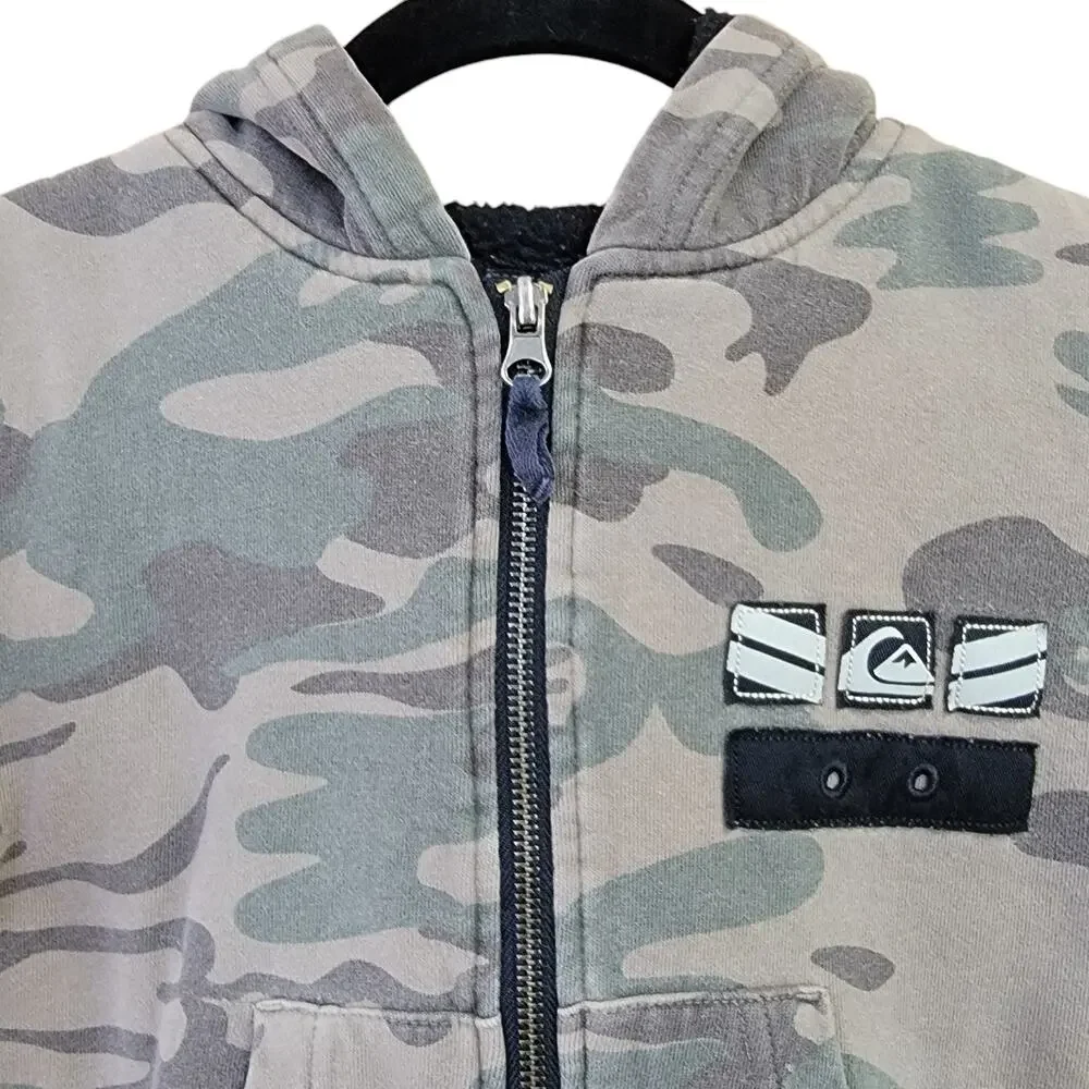 Quiksilver Green‎ Camo Hoodie Boys Sz 2T Camouflage Full Zip Sherpa Sweater Hood
